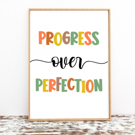 Progress Over Perfection digital print, Classroom quotes, Digital Download, Children's poster, Pastel print,  Student print, Ins