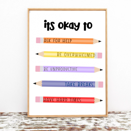 Pastel pencils digital print, Classroom decor, Classroom wall art, Digital Download, Its okay print, Children's room print