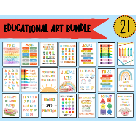 Set of 21, French Classroom Posters, Digital Download, Educational Decor, Rainbow Wall Art, children's Inclusive art, Kids Playr
