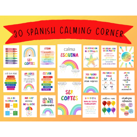 30 Spanish Calming Corner Poster, Digital Download, Rainbow Kit, Mindfulness Decor, Educational Wall Art, Classroom Prints, Kids