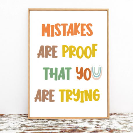 Mistakes Are Proof digital print, Classroom quotes, Digital Download, Children's poster, Children's bedroom, Student print, Insp