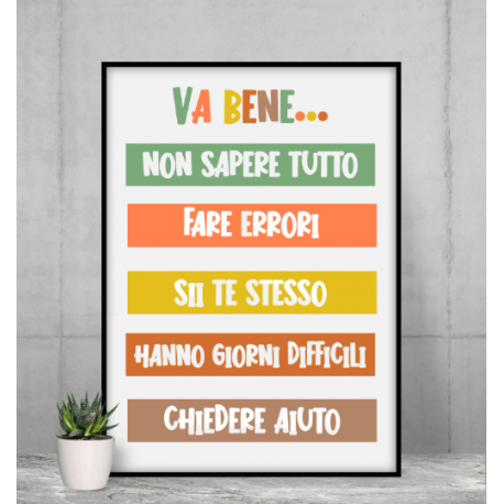 Italian Classroom Poster, Digital Download, va bene, Kids wall art, Instant download, Italian Room decor, School Affirmations Po