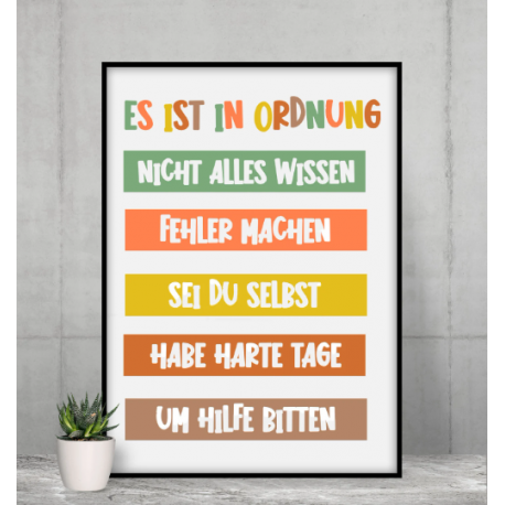 German Classroom Poster, Digital Download, es ist in ordung, Kids wall art, Instant download, German Room decor, School Affirmat