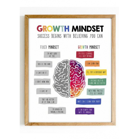 Growth mindset poster, growth mindset vs fixed mindset, therapy office decor, CBT poster, Counselor office decor, calm down corn