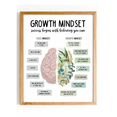 Growth mindset poster, growth mindset vs fixed mindset, therapy office decor, CBT poster, Counselor office decor, calm down corn