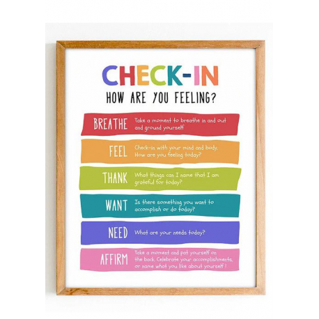 Feelings check in poster, Mental health poster, self care poster, daily affirmations wall art, mindfulness poster, therapist off