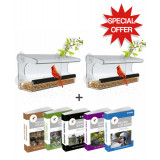 (2) Window Bird Feeders For Outside Use with Strong Suction Cups and Removable Tray + Ebook Bundle