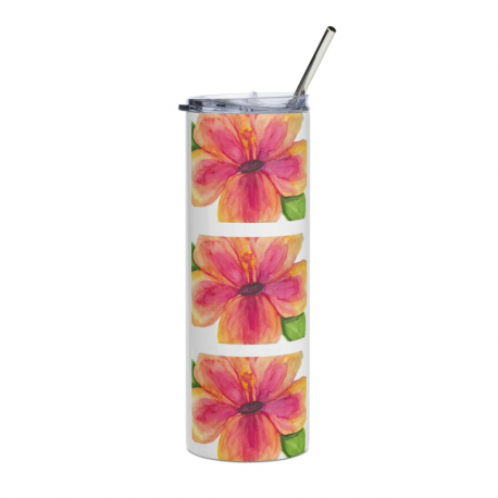 Pink Hibiscus Stainless steel tumbler