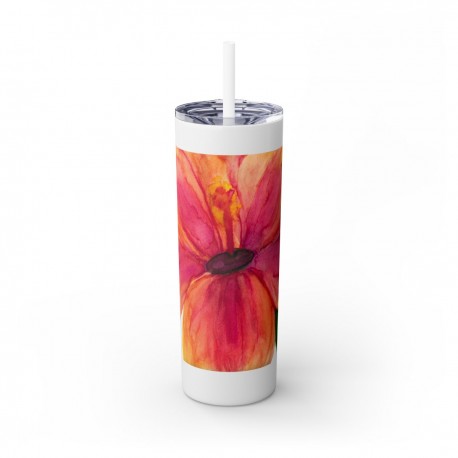 Pink Hibiscus Skinny Tumbler with Straw  20oz
