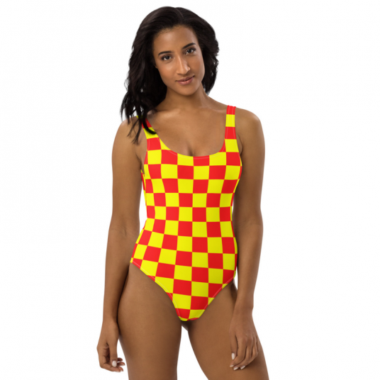 One Piece Red and Yellow Checkered Bikini