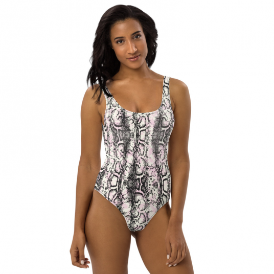One-Piece Swimsuit Black  and Gray Print