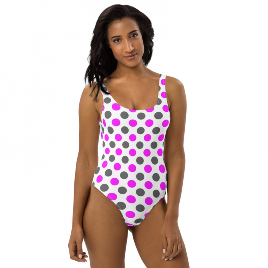 One Piece Bikini, Pink and Gray Polka Dot Bikini