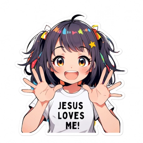 Jesus Loves Me Anime Kiss Cut Sticker