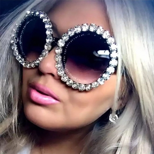 2020 Crystal Diamond Handmade Women Sunglasses Luxury Brand Designer Round Eyewear Mirror Lens Gorgeous Summer Sun Glasses UV40