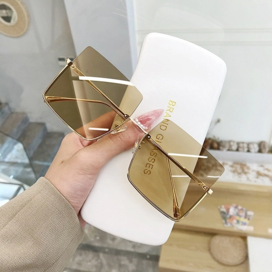 2020 Metal Semirimless Sunglasses Women Retro Oversized Square Sun Glasses Men Fashion Half Metal Frame Streetwear Eyewear UV