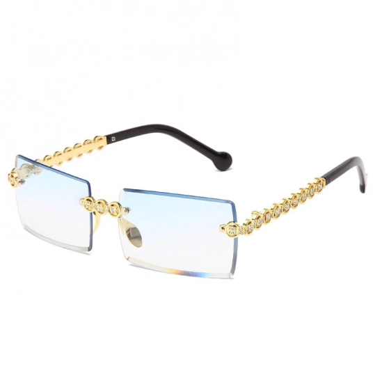 Fashion Rimless Diamond Sunglasses Brand Design Women Small Square Metal Sun glasses Luxury Shades UV400 Eyewear Gafas De Sol