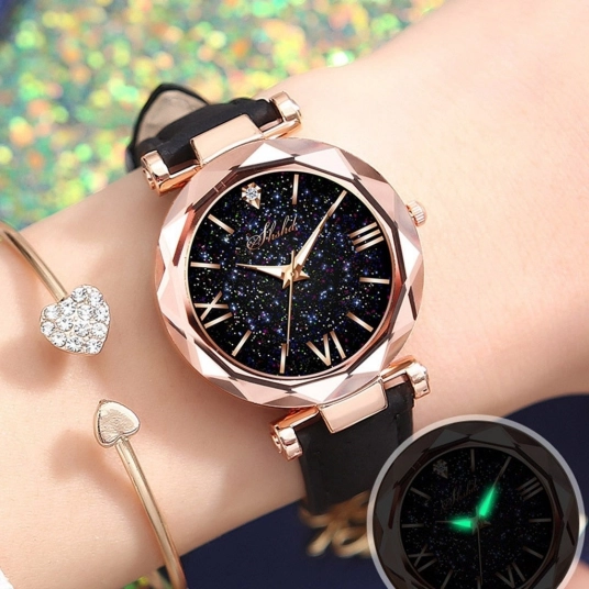 Fashion Roman Scale Watch Women's Quartz Diamond Wristwatch Stars Little Point Frosted Belt Watch Men and Women Casual Watch