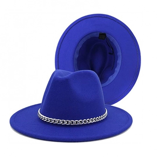 (Women Blue Designer Fedoras) Wide Brim Wool Felt Jazz Fedora Hats Men British style Trilby Party Formal Panama Cap Dress Hat