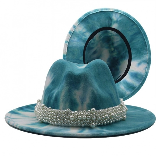 (Women's Colorful fedora Hats) Wool Jazz Fedora Hats Women Leather Pearl ribbon Felt Hats Panama Trilby Hats