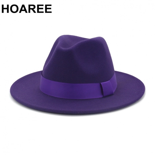 (Wool Felt Jazz Fedora Hats) Wide Brim Trilby Fedora Dress Hat