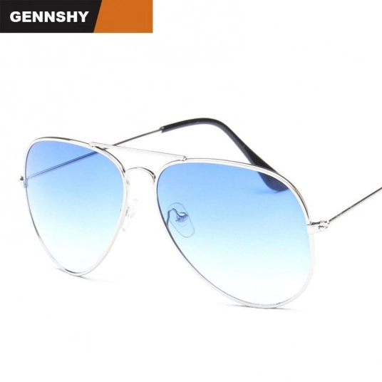 Fashion Pilot Sunglasses Men Vintage Brand Design Eyeglasses Silver Frame Gradient Blue Transparent Ocean Lenses Free Shipping