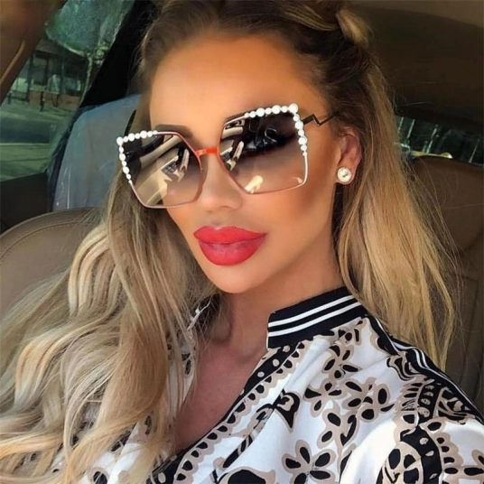 Oversized Square Sun Glasses Ladies 2021 New Luxury Pearl Sunglasses Women Brand Designer  Fashion Shades big Square