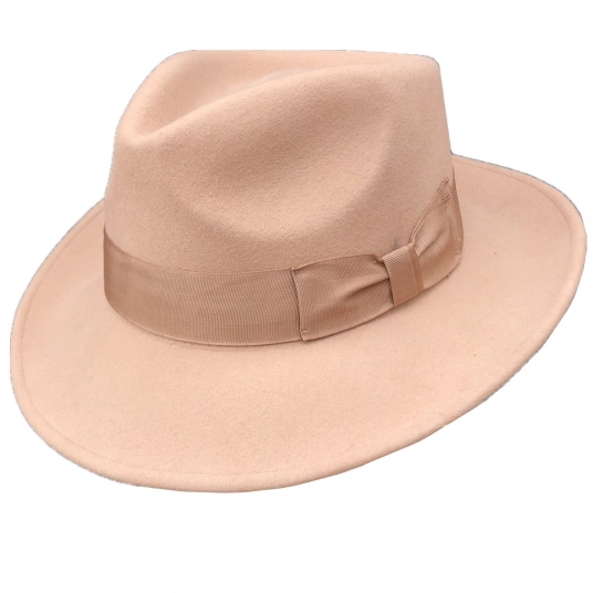 (Ladies Fedora Hats) Wool Felt Camel Color Crushable Fedora Hats Women