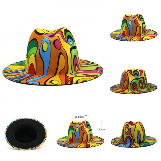 (New Colorful Fedora Hats) Wide Brim Church Derby Top Hat Felt Fedora Hats Jazz Cap Hats