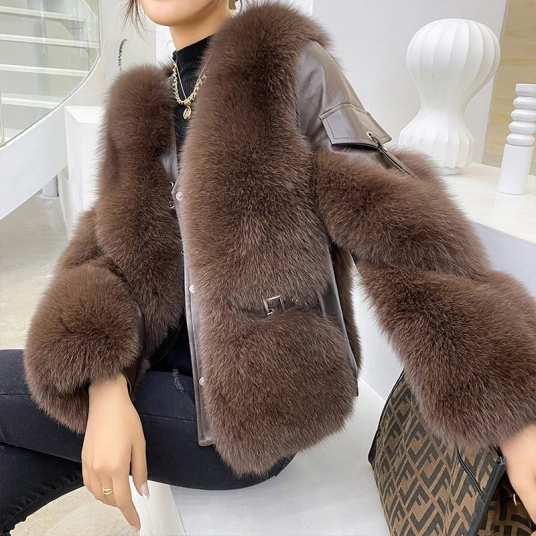 Winter Fashion Women Real Fox Fur Coats With Genuine Sheepskin Leather Whole skin Natural Fox Fur Jacket Luxury Outwear 2021 Ne