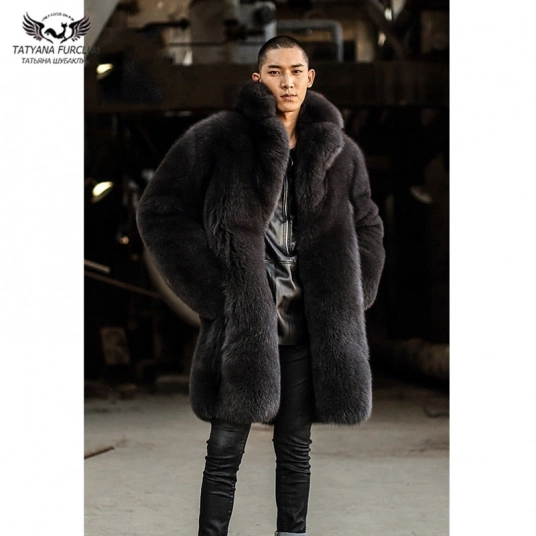 Tatyana Furclub  Luxury New Real Fox Fur Coat Men Winter Thick Warm Male Fur Jacket 90 CM Long Natural Fox Fur Jacket Genuine O