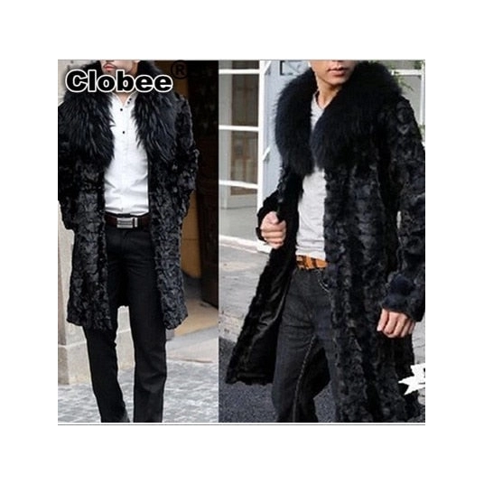 2020 Plus Size XLong Big Fox Fur TurnDown Collar 2020 Luxury Black Men's Winter Mink Overcoat Thick Warm Faux Fur Coat V553