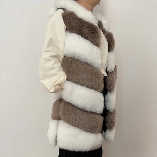 2021Winter Women Patchwork Fur Vest Thick Warm Long Fashion Luxury Faux Fur Coat Jacket Gilet Female Outerwear LJLS006
