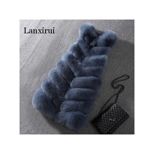 spring autumn jacket women fake fur vest female big fluffy fox fur long parka sleeveless men made coat luxury streetwear new