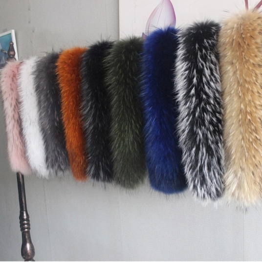 New Winter Warm Coat Fur Strip Hooded Fur Trim of Down Luxury Women Men Real Fur Collar Scarves  Raccoon Fur Scarf