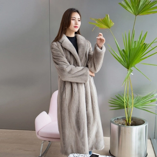 Artificial Spring Jacke High Quality Faux Mink Fur Coat Luxury XLong  Slim Lapel OverCoat Thick Warm Plus Size Female Jacket