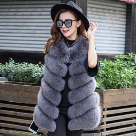 RoRoDox Women's Luxury Faux Fur Vest Coat Long Fair Winter Warm Coat Outerwear