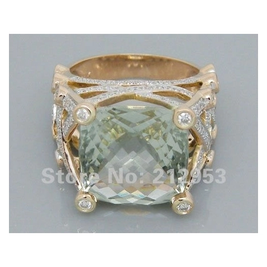 14.35Ct Solid 18Kt Rose Gold  Engagement Green Amethyst Wedding Ring Fine Jewelry for Women Anniversary Gift
