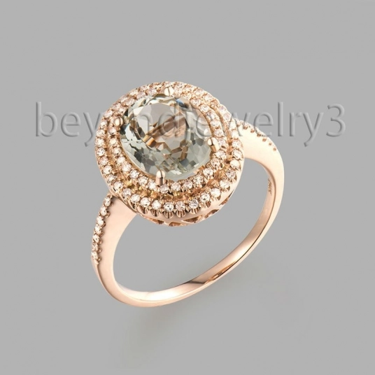 Vintage In Solid 14Kt Rose Gold Oval 8x10 mm Green Amethyst Engagement Ring, Natural Diamond Amethyst Gemstone Ring R0014