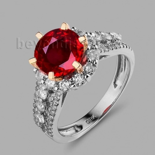 Vintage Jewelry Round 7mm Multi Tone Gold 18k Rose&White Gold Genuine Ruby Ring Dia  Jewelry SR10