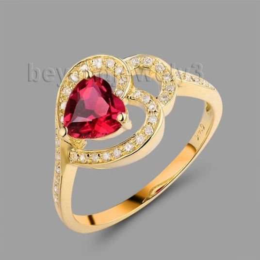 LANMI Romantic Heart  Shape Ring 14Kt Yellow Gold  6mm Ruby Wedding Ring SR0021