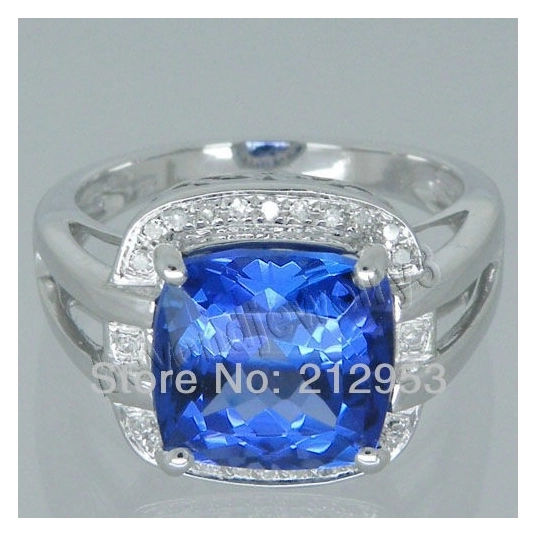 Vintage AAA Genuine Tanzanite Ring Cushion Ring With Natural Diamond In 14Kt White Gold For Wedding SR0042