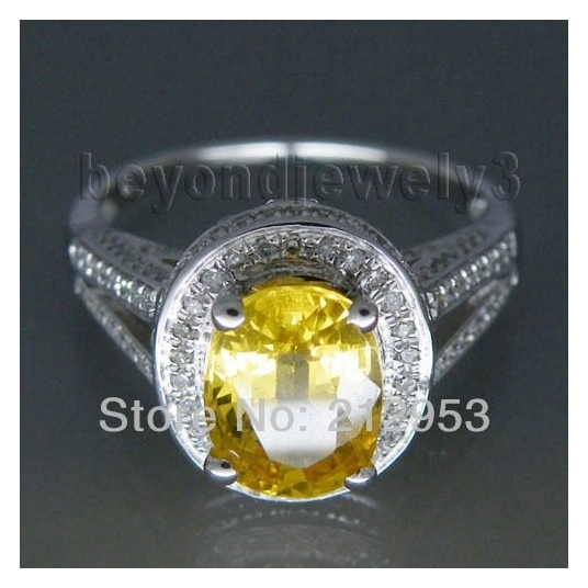 Charming Natural Diamond Yellow Sapphire Ring Oval 7x9mm In 14Kt White Gold Yellow Sapphire Wedding Ring R00320