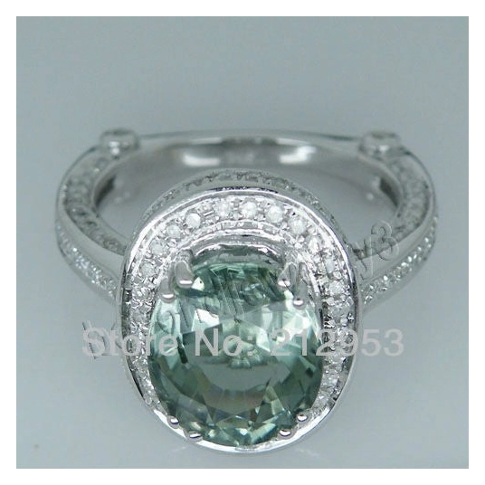 Genuine Green Amethyst And Diamond Rings 14k White Gold Diamond Gemstone Wedding Rings Amethyst Jewelry YWR0054