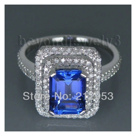 Vintage Emerald Cut 8x6mm AAA Tanzanite Ring With Diamond And White Gold 14K AR0014