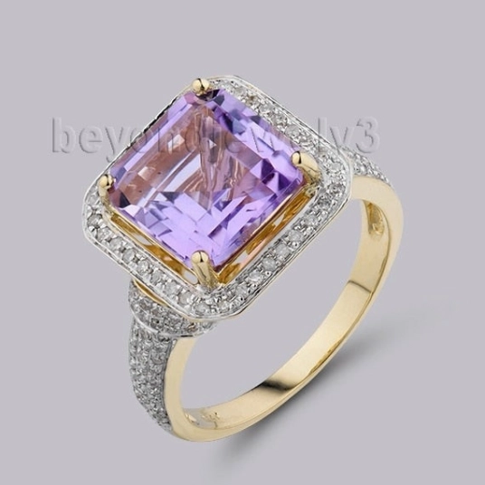 Princess Cut 10mm Solid 14Kt Yellow Gold  Amethyst Ring For Party Gift Idea G090326