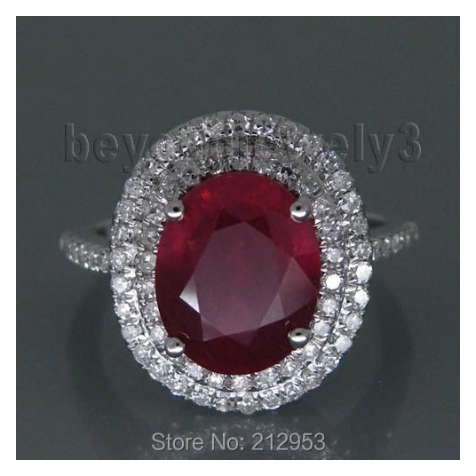 LANMI New Vintage Oval 8x10mm Solid 14Kt White Gold Gold Natural Ruby Wedding Ring R0014