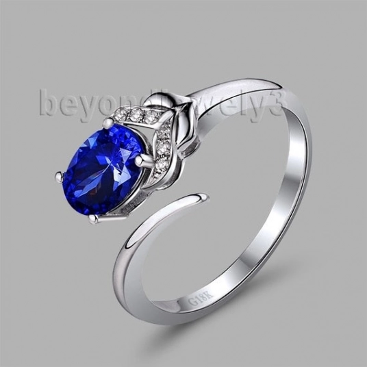 Engagement Rings For Women Oval 5x7mm Natural Tanzanite Ring In 18Kt White Gold WU261