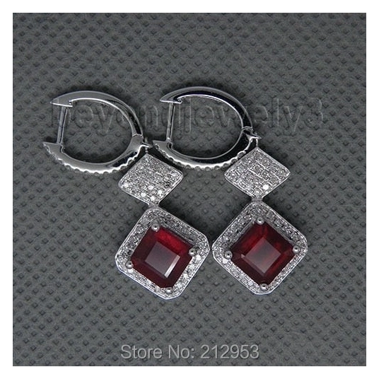 6.64Ct Solid 14Kt White Gold  Red Ruby Engagement Earrings Diamond Gemstone Fine Jewelry for Women