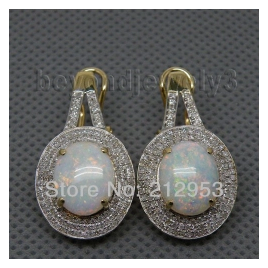 New Vintage Oval 9x11mm Solid 14Kt Yellow Gold Opal Earrings,Gold Drop Earring For Women ER008