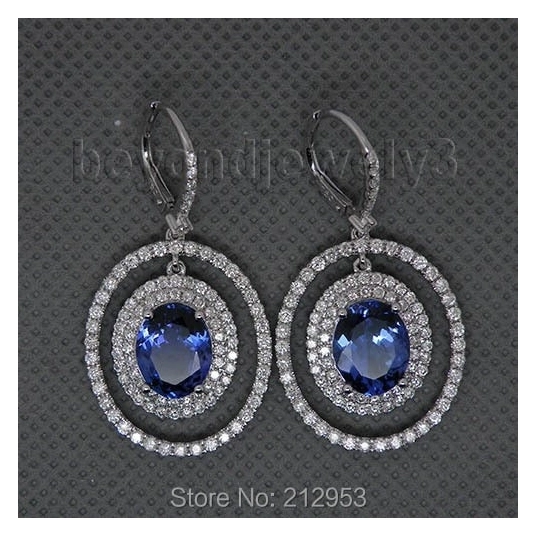 Tanzanite Earrings White Gold Tanzanite Diamond Earrings 18k Gold Diamond Drop Earrings Vintage Earrings Gemstone E116